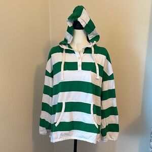 J. Crew Green & White Stripe Button Pullover